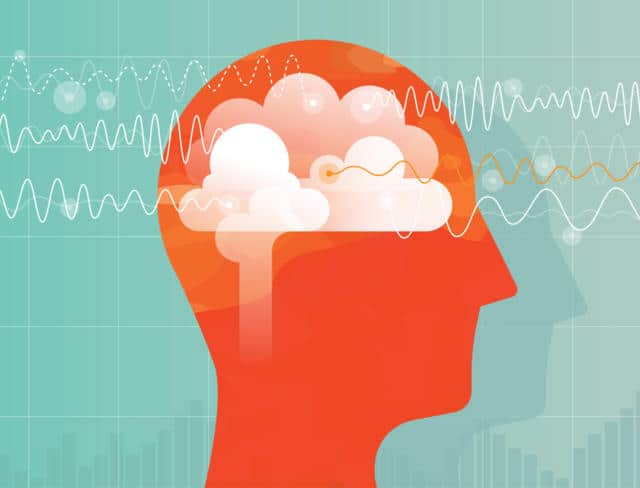 head of person with brain waves enhance brain power