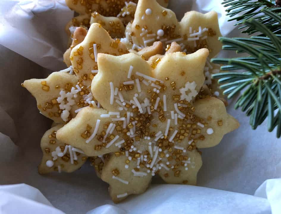 white and gold sprinkles snowflakes