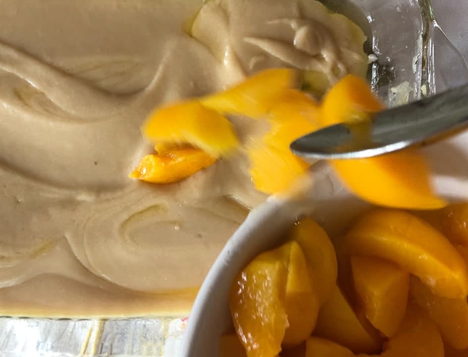 place peaches in batter